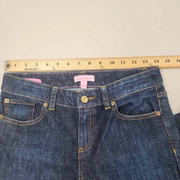 Lilly Pulitzer Y2K Main Line Fit Cropped Blue Denim Dark Wash Denim Jeans Size 2 - Picture 11 of 14